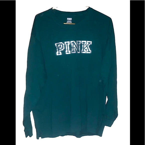 Victoria’s Secret pink graphic longsleeve shirt. Green color Silver lettering